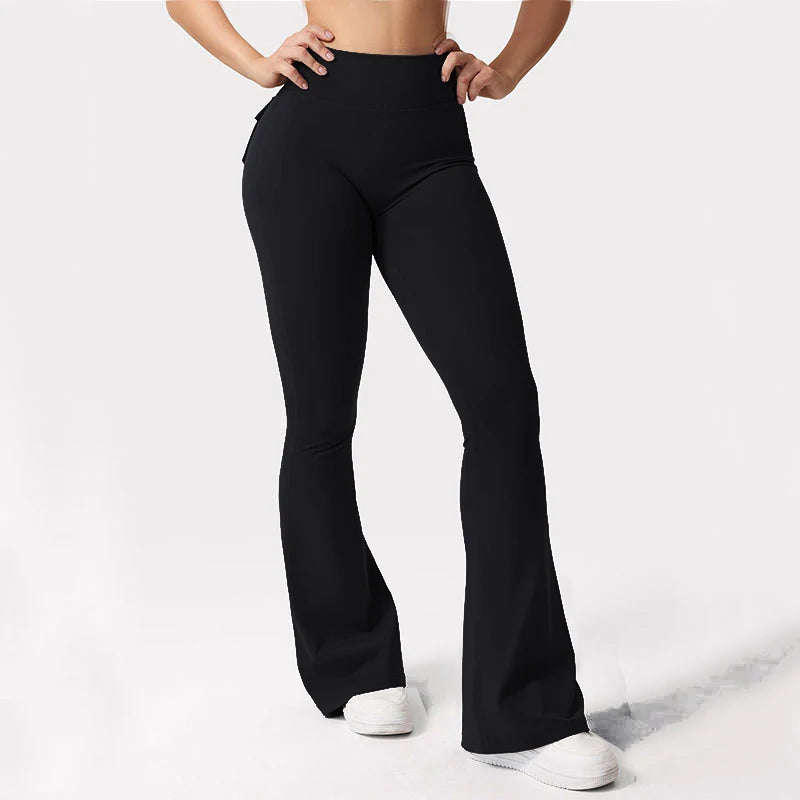 Women's High Waisted Tummy Control Yoga Trousers Wide-Leg With Pockets
