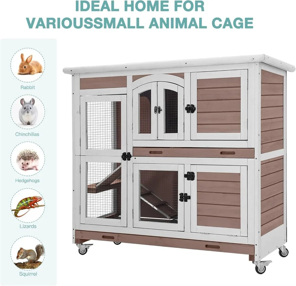Wooden Rabbit Hutch For Guinea Pigs With Sliding Plastic Trays