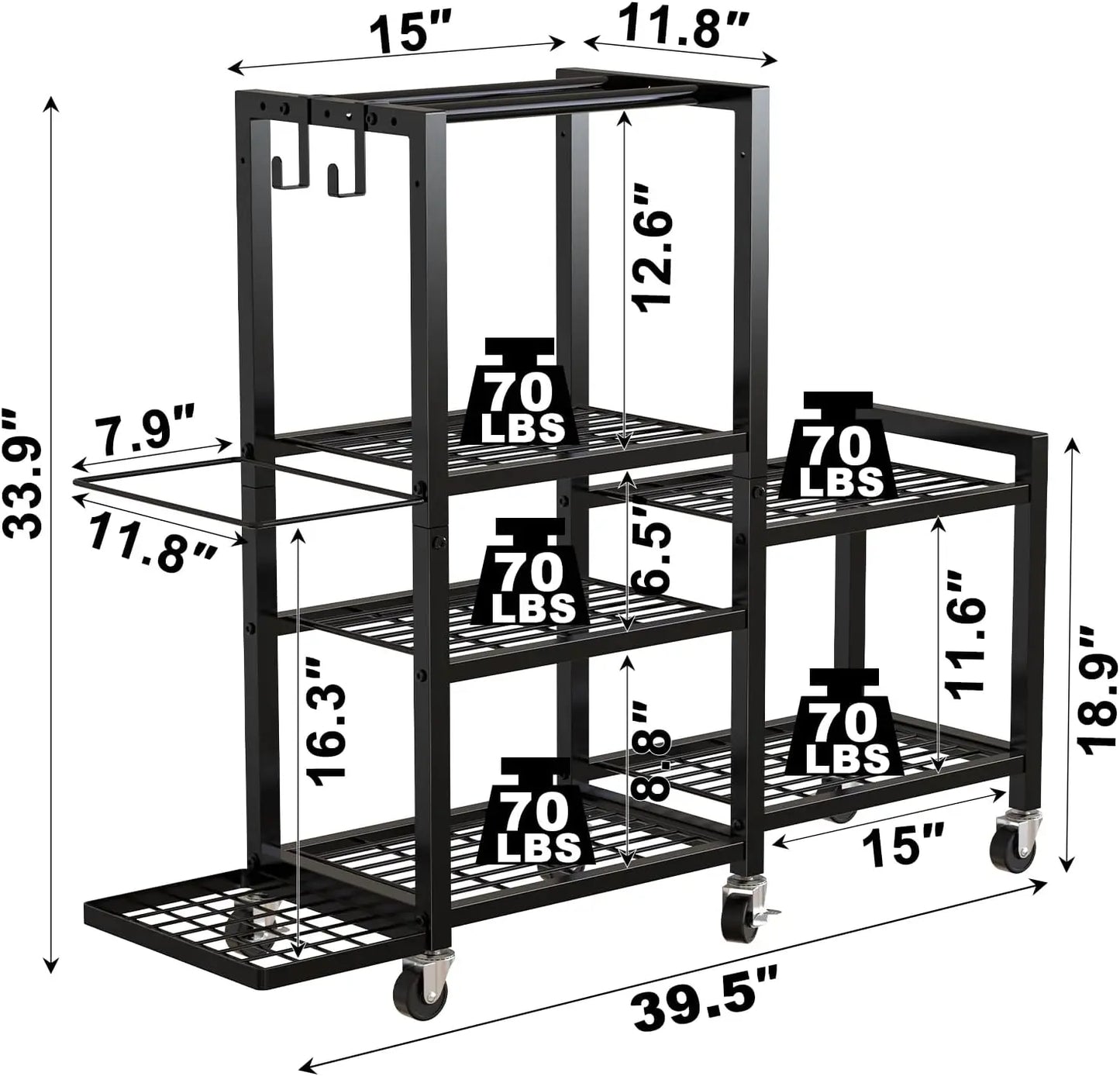 6-Tier Adjustable Gym Storage Rack With Wheels For Dumbbells And Yoga Mats