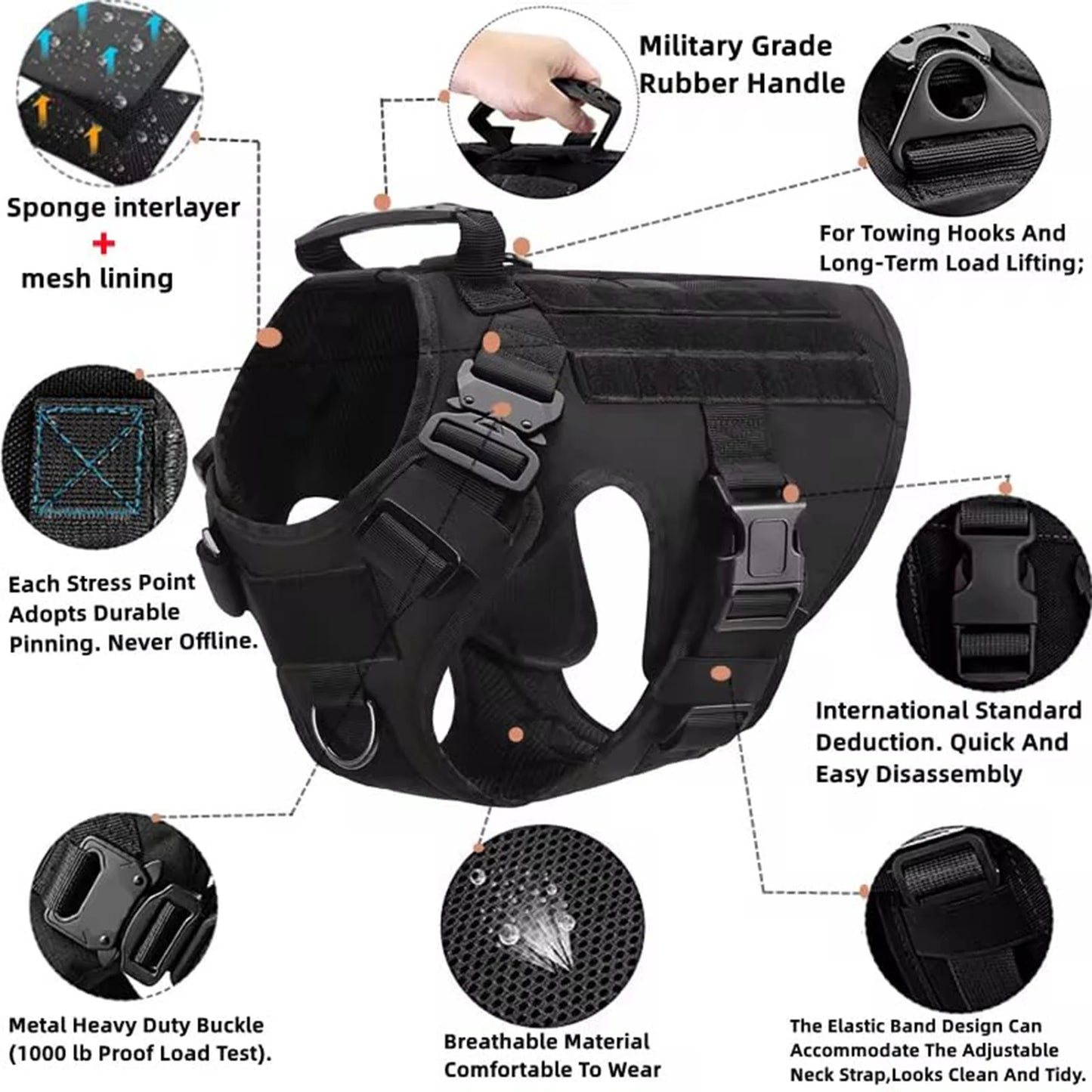 Tactical Dog Harness Vest With Molle Pouches For German Shepherd Training