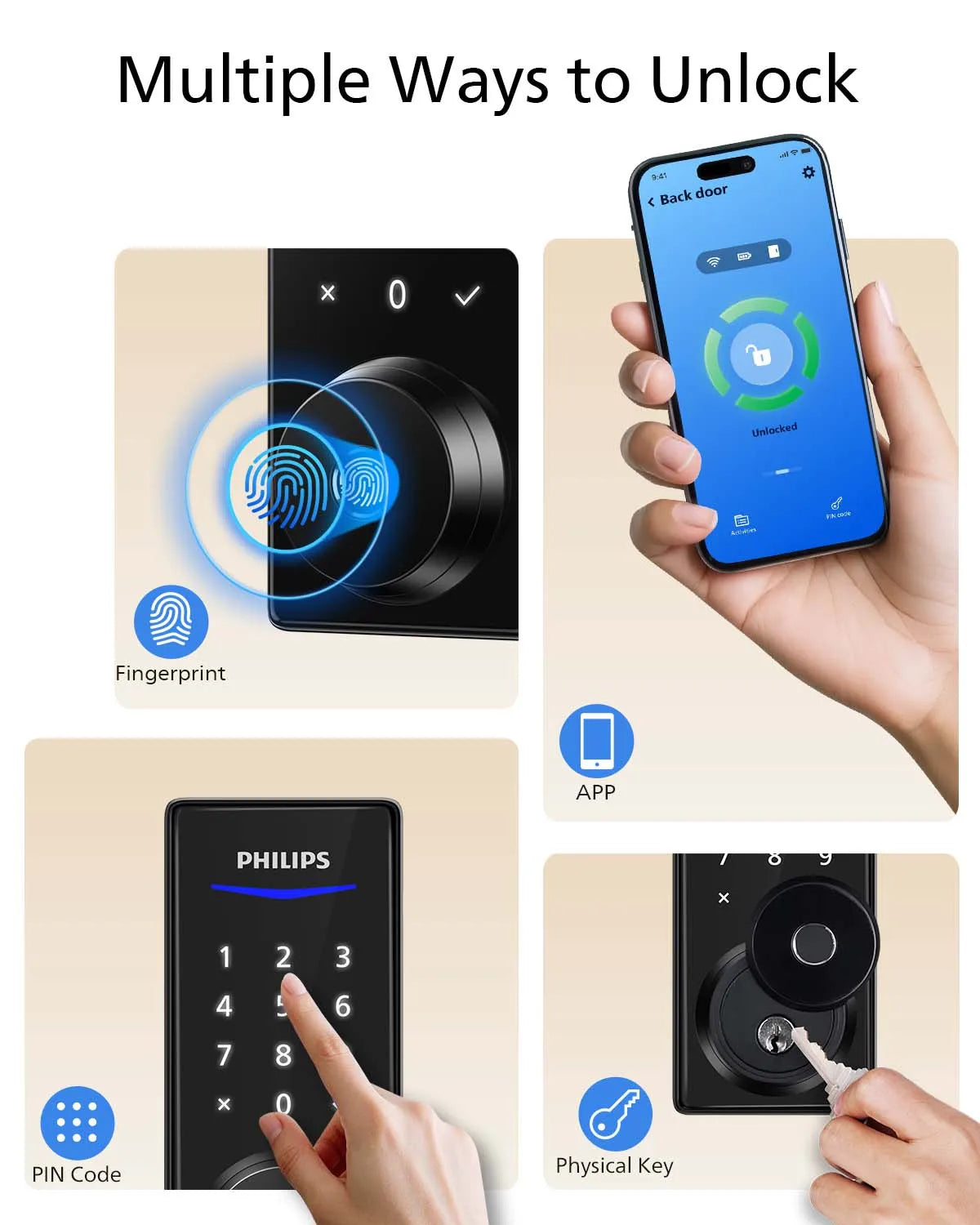 Philips Fingerprint Smart Lock, APP Control, Keyless Entry Door Lock, Auto-Lock, 9-Month Long Battery