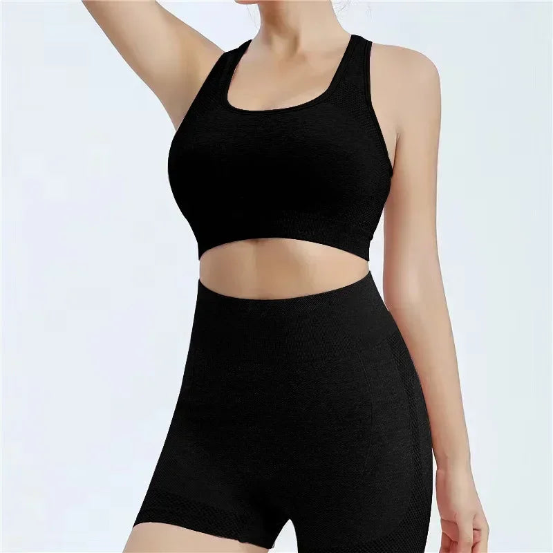 Seamless Yoga Set for Women Breathable Quick Dry Sports Bra and Shorts