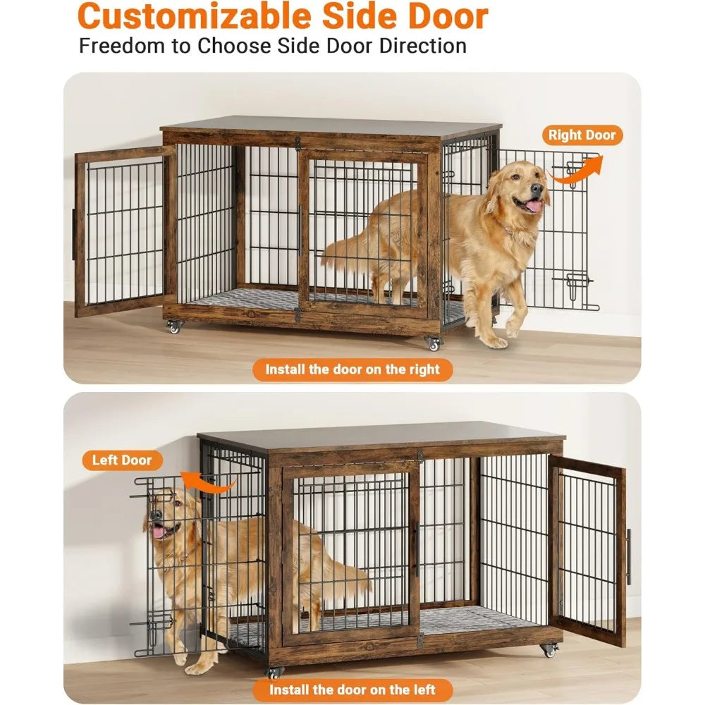 Engineered Wood Dog Crate Furniture With Cushion Set Of 2