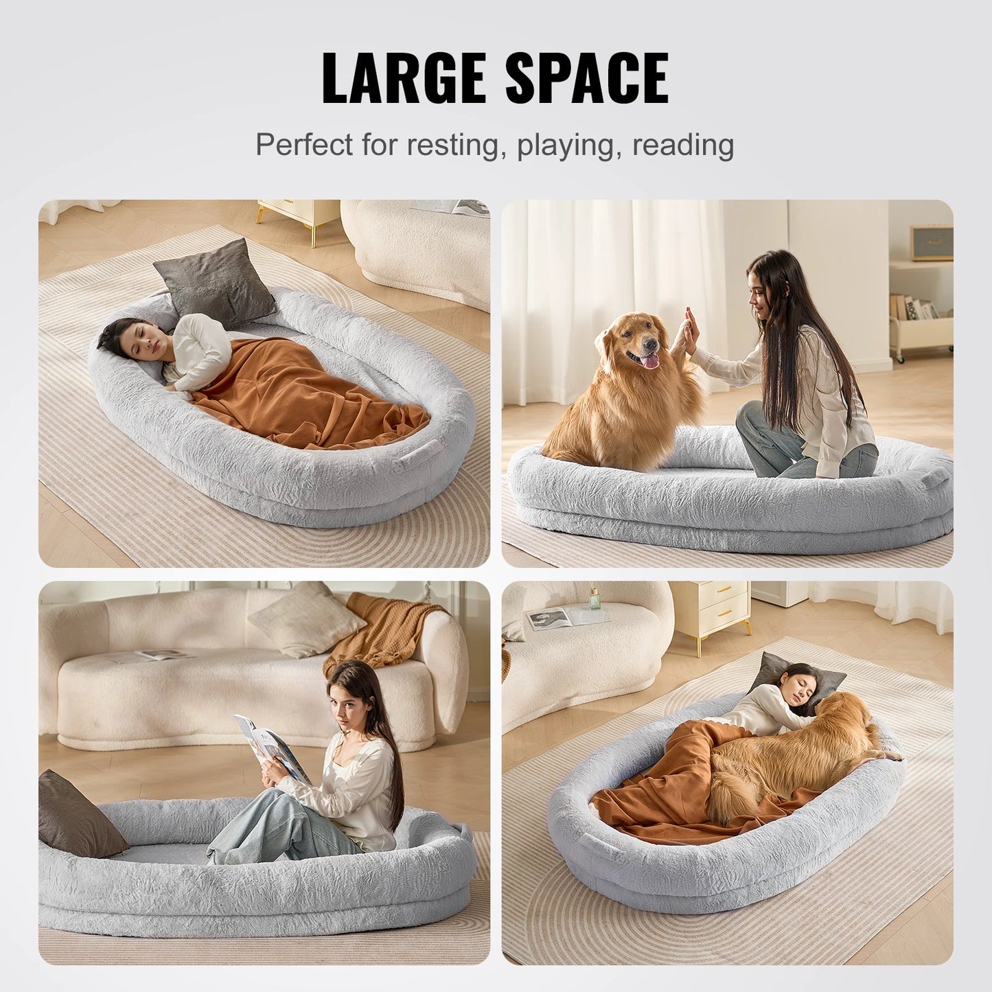 SucceBuy Orthopedic Human Dog Bed With Washable Fur Cover