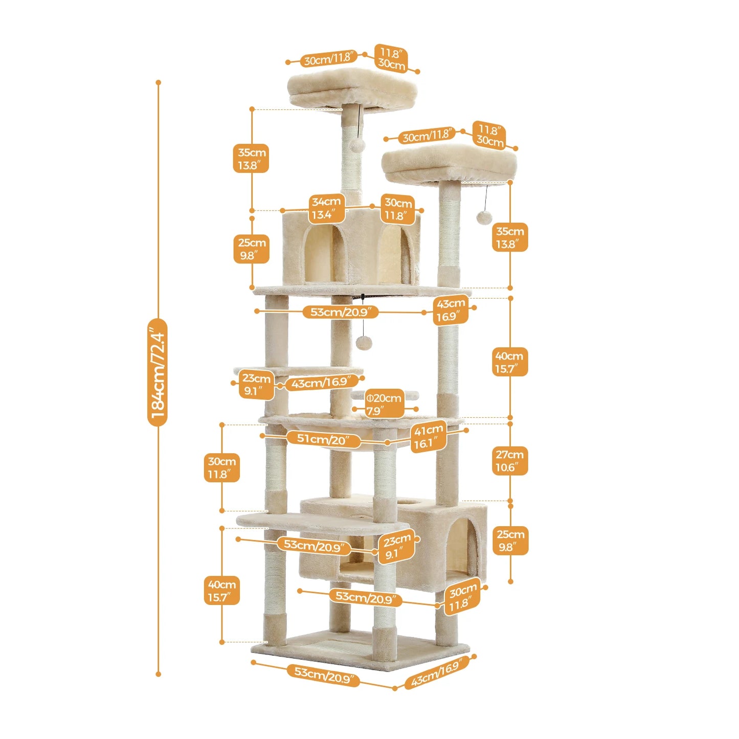 PEQULTI Multi Level Cat Tree With Scratching Posts And Hammock