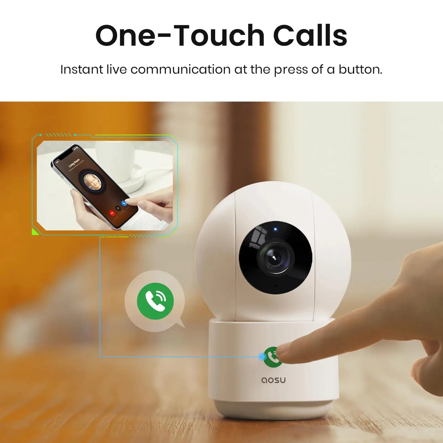 AOSU 3MP Wire-Free Solar Indoor Security Camera With Two-Way Audio
