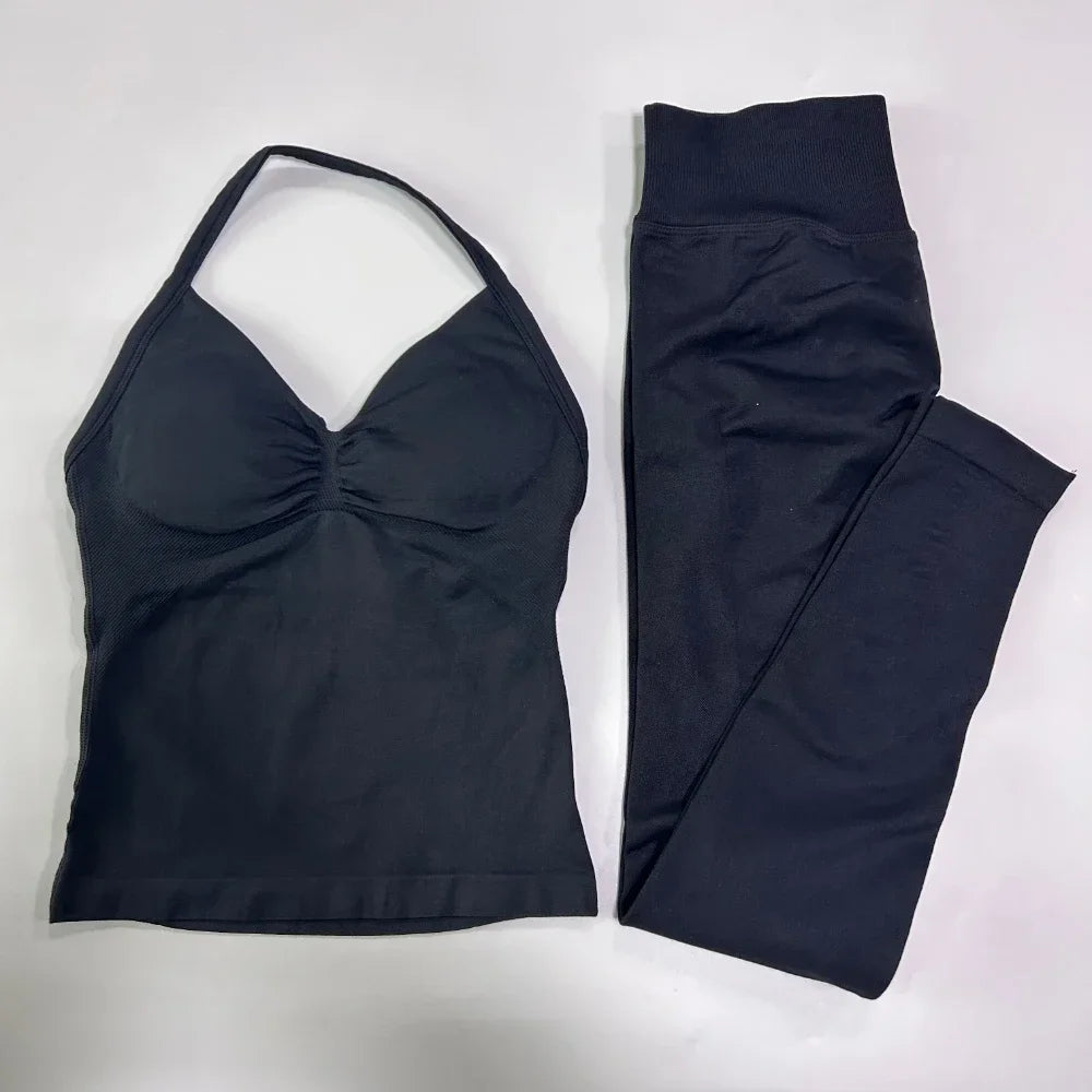 No Logo Seamless Gym Set For Women High Waist Leggings
