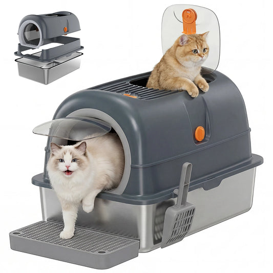 Stainless Steel Cat Litter Box Fully Enclosed With Mat