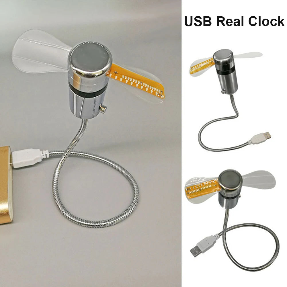 ALLOYSEED LED Clock Fan USB Mini Cooling Fan Time Temperature Display