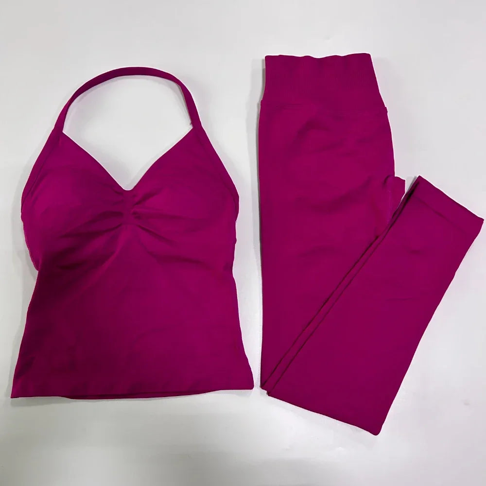 No Logo Seamless Gym Set For Women High Waist Leggings