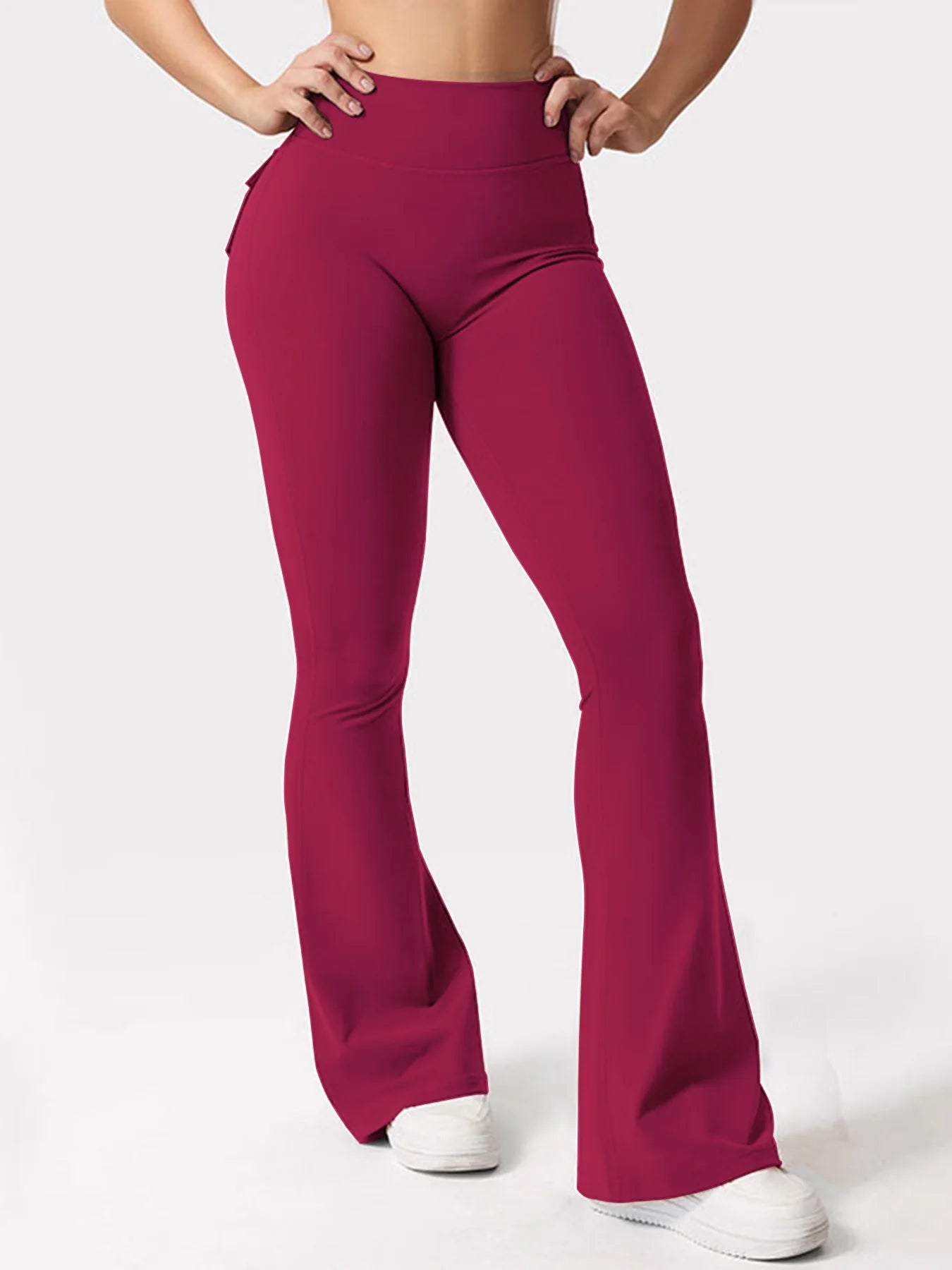 Women's High Waisted Tummy Control Yoga Trousers Wide-Leg With Pockets
