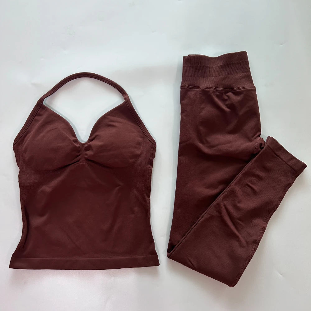No Logo Seamless Gym Set For Women High Waist Leggings