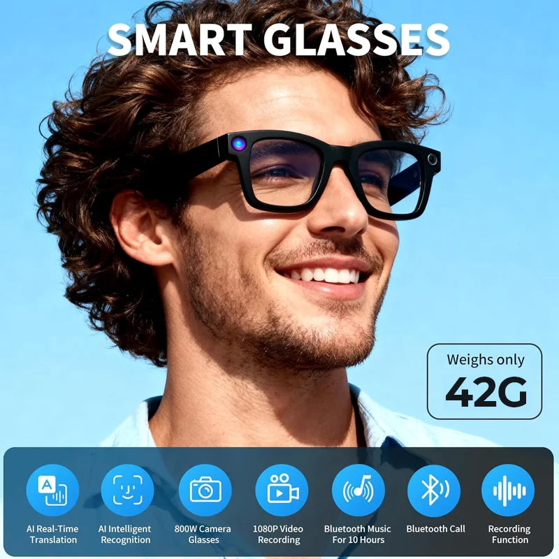 AI Smart Glasses 8MP Camera 4K Video Bluetooth 5.3 Translator