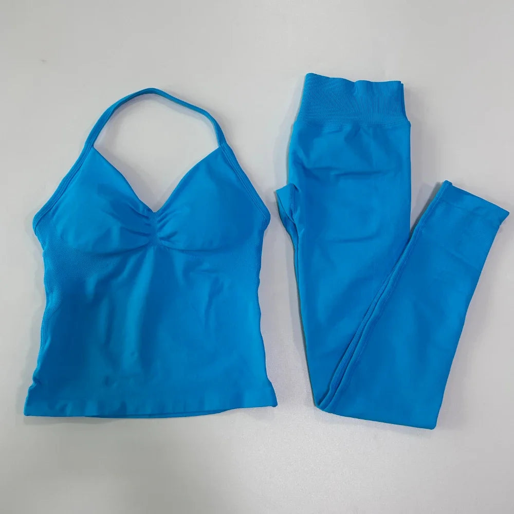No Logo Seamless Gym Set For Women High Waist Leggings