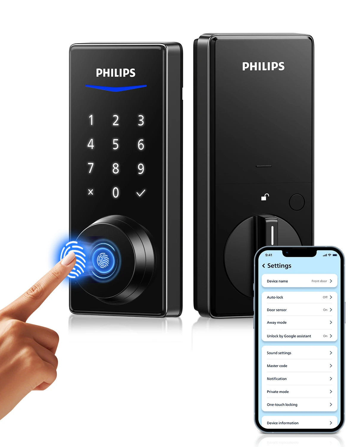 Philips Fingerprint Smart Lock, APP Control, Keyless Entry Door Lock, Auto-Lock, 9-Month Long Battery
