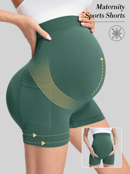 Maternity Yoga Shorts With High Waist Support And Pockets