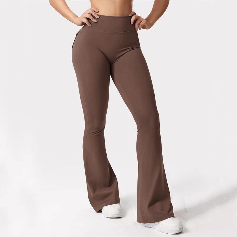 Women's High Waisted Tummy Control Yoga Trousers Wide-Leg With Pockets