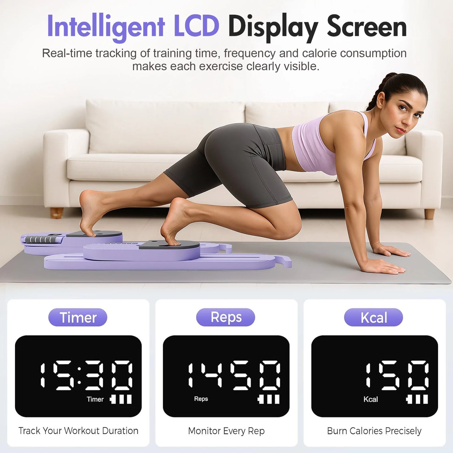 Abdominal Pilates Board With LCD Display And Detachable Resistance Bands