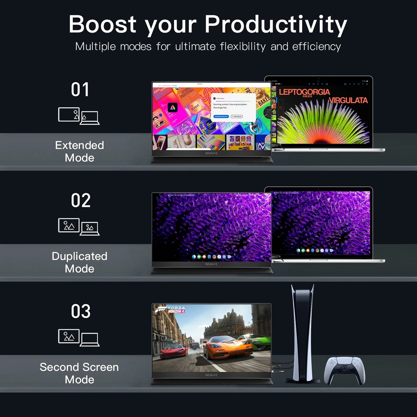 WUAWEB Portable Monitor 1080p USB C HDMI HDR External Screen