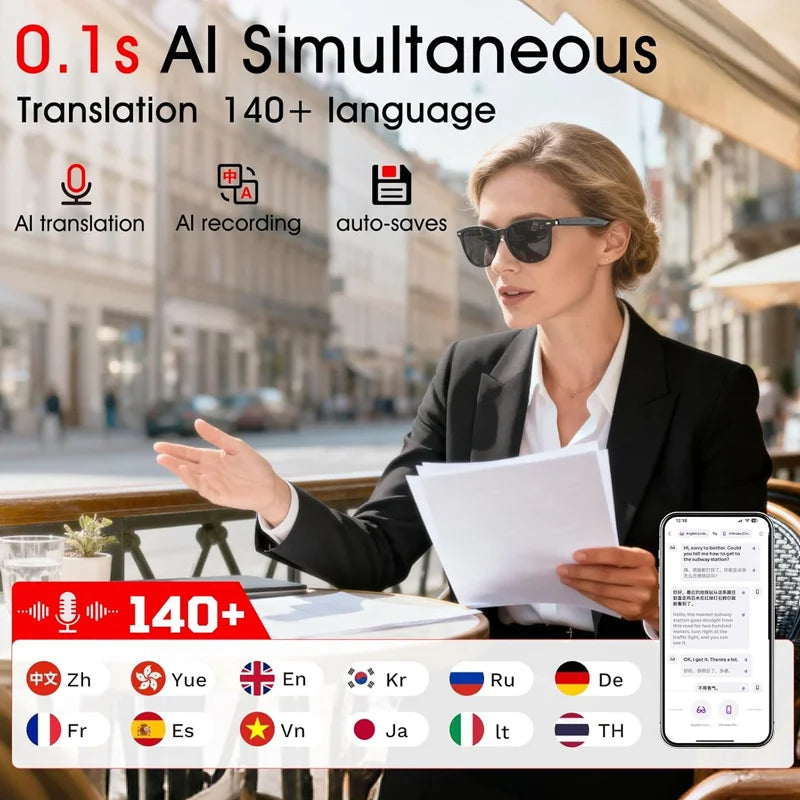 AI Smart Glasses 8MP Camera 4K Video Bluetooth 5.3 Translator