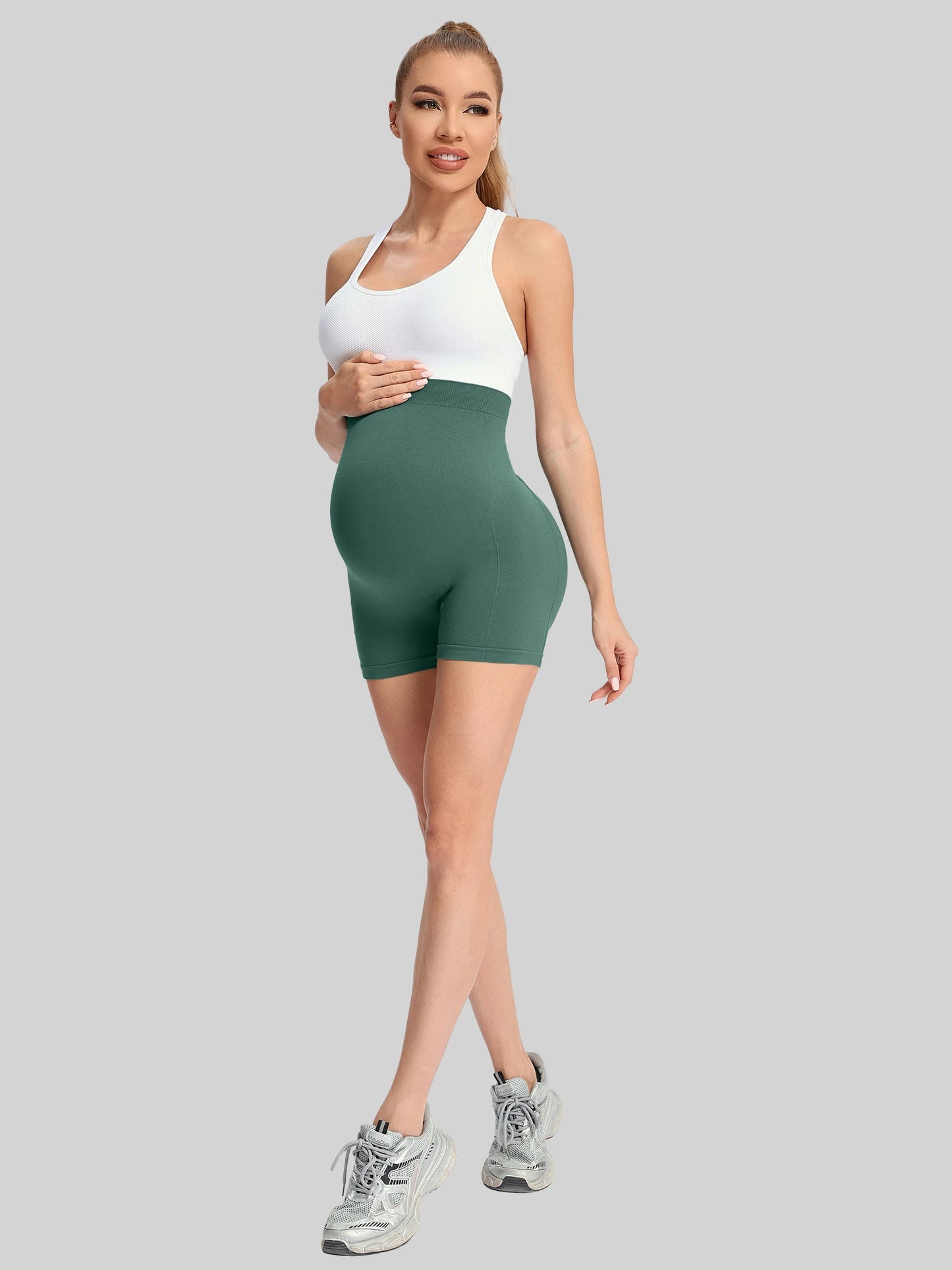 Maternity Yoga Shorts With High Waist Support And Pockets
