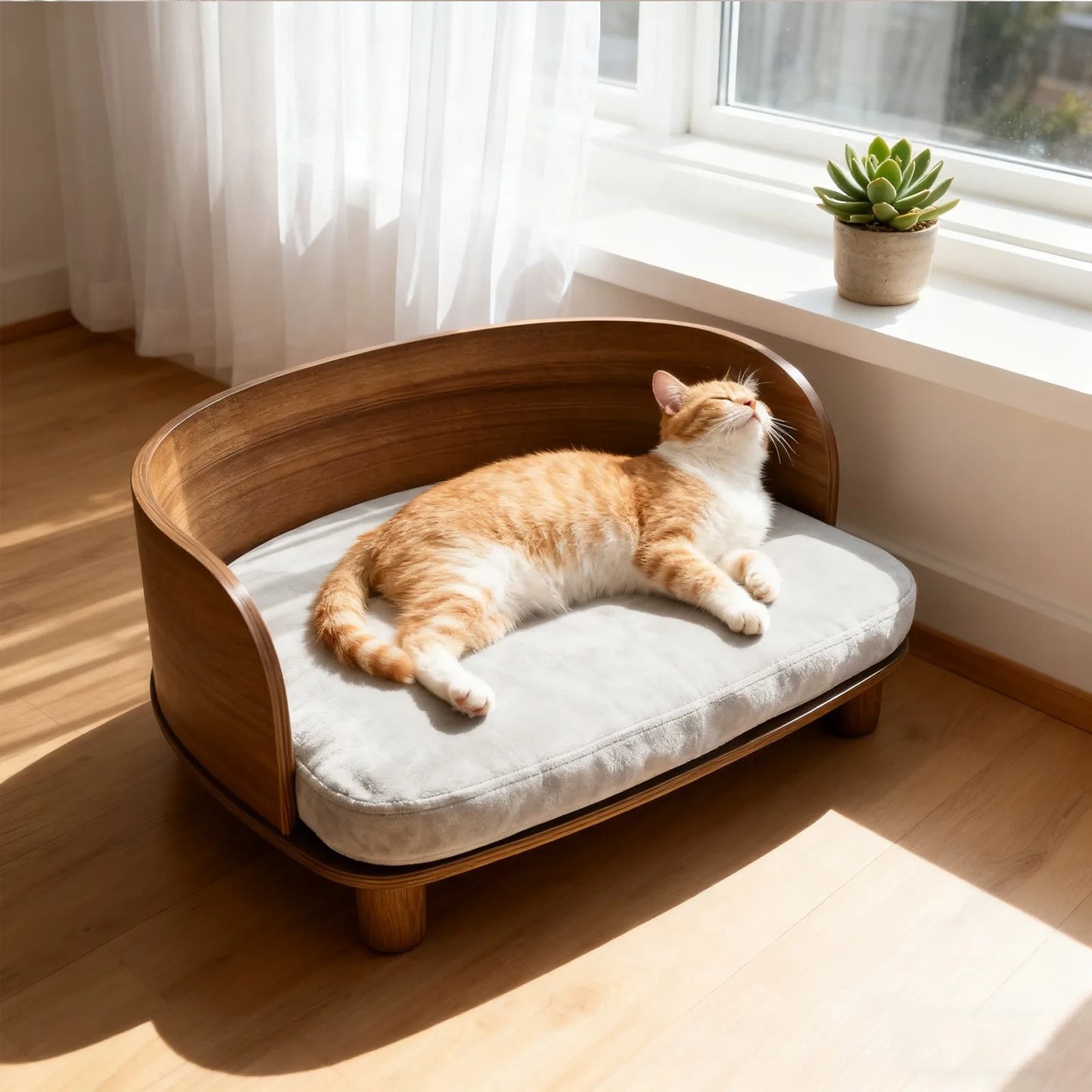Unique Elevated Pet Sofa Wood Small Dog Couch Bed with Cushion for Puppy Kitty