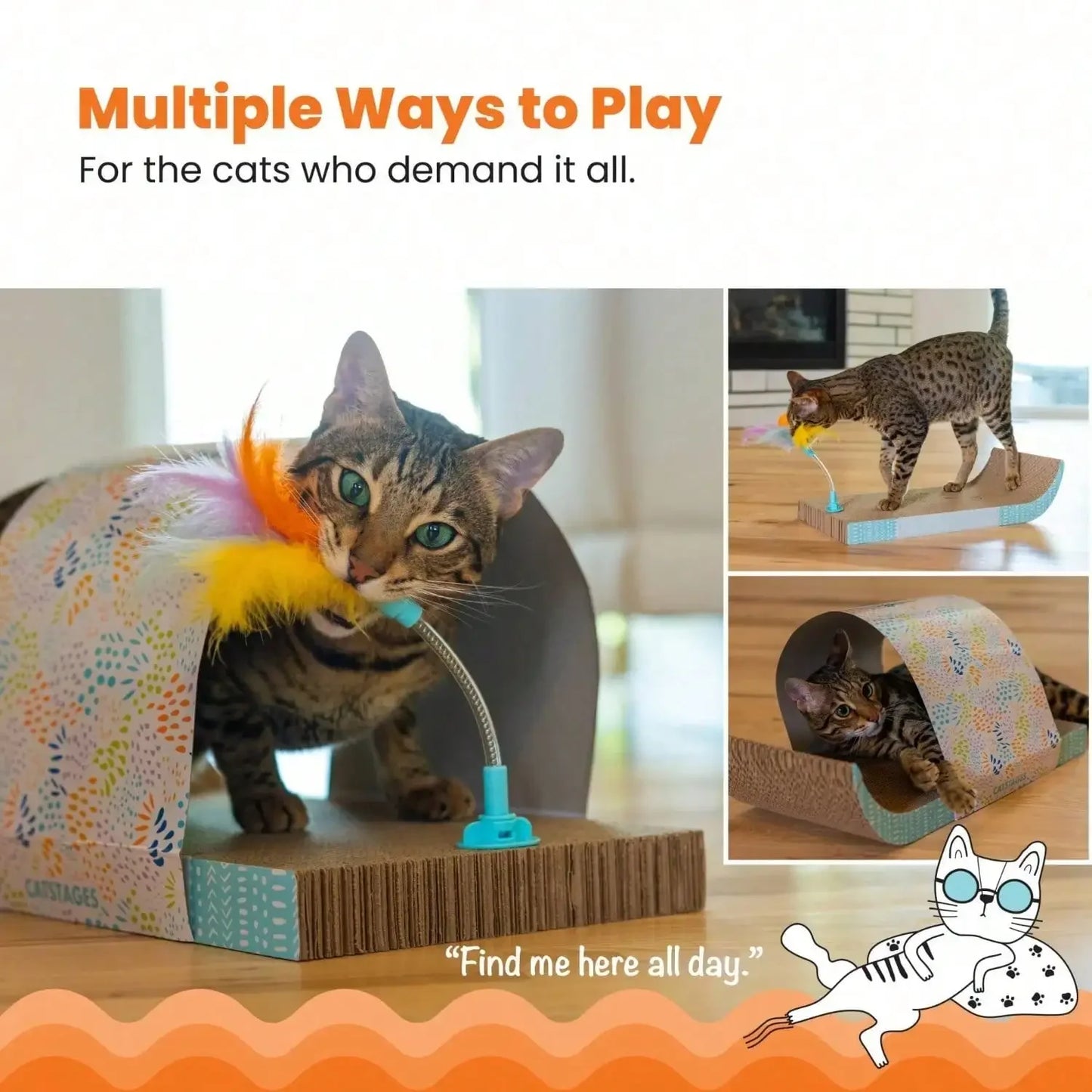 Detachable Cat Tunnel Toy With Scratching Board And Feather Toy