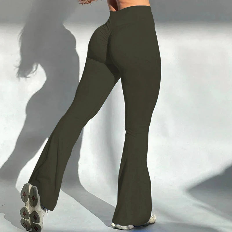 Women's High Waisted Tummy Control Yoga Trousers Wide-Leg With Pockets