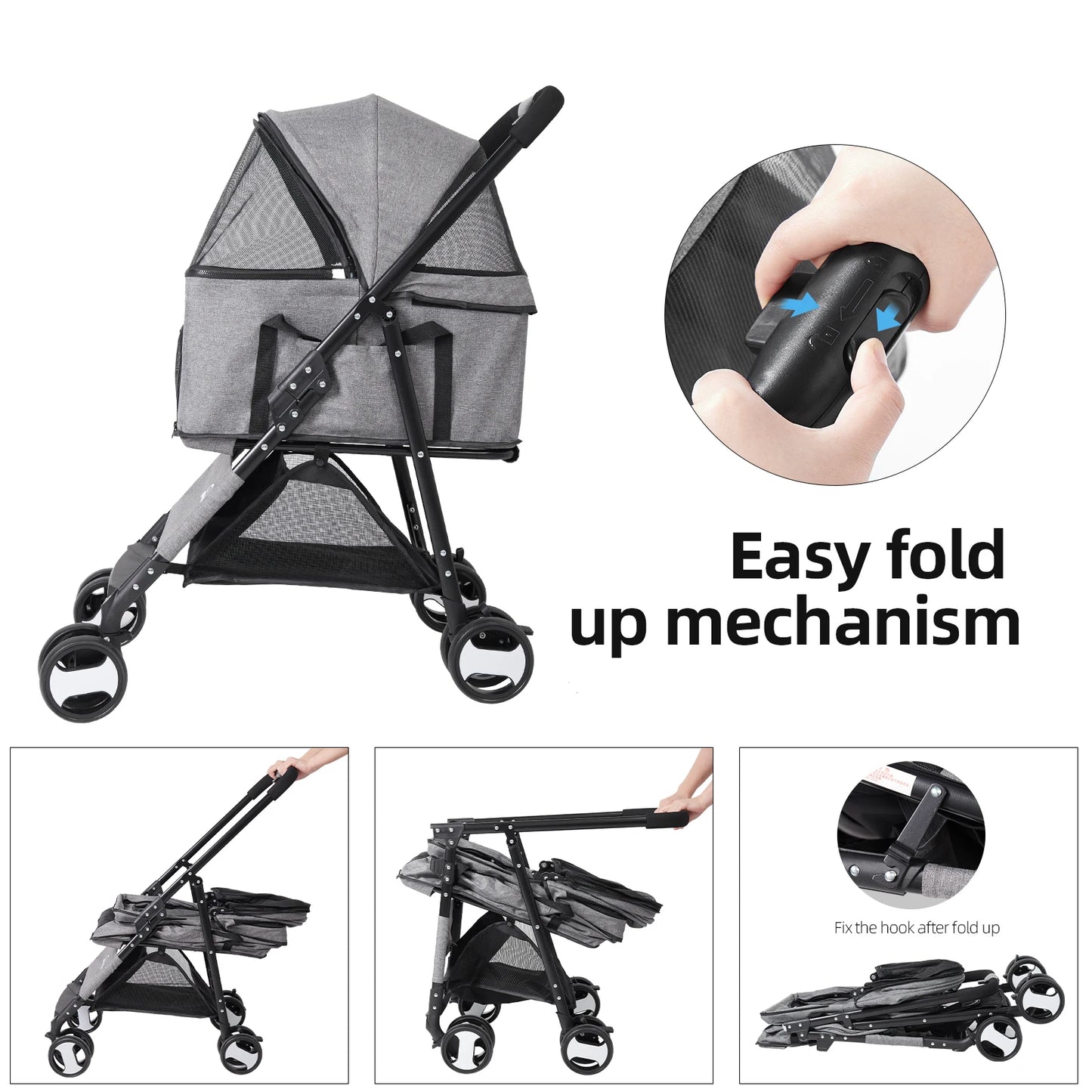 BINGOPAW Pet Stroller Pram Carrier For Dogs Travel