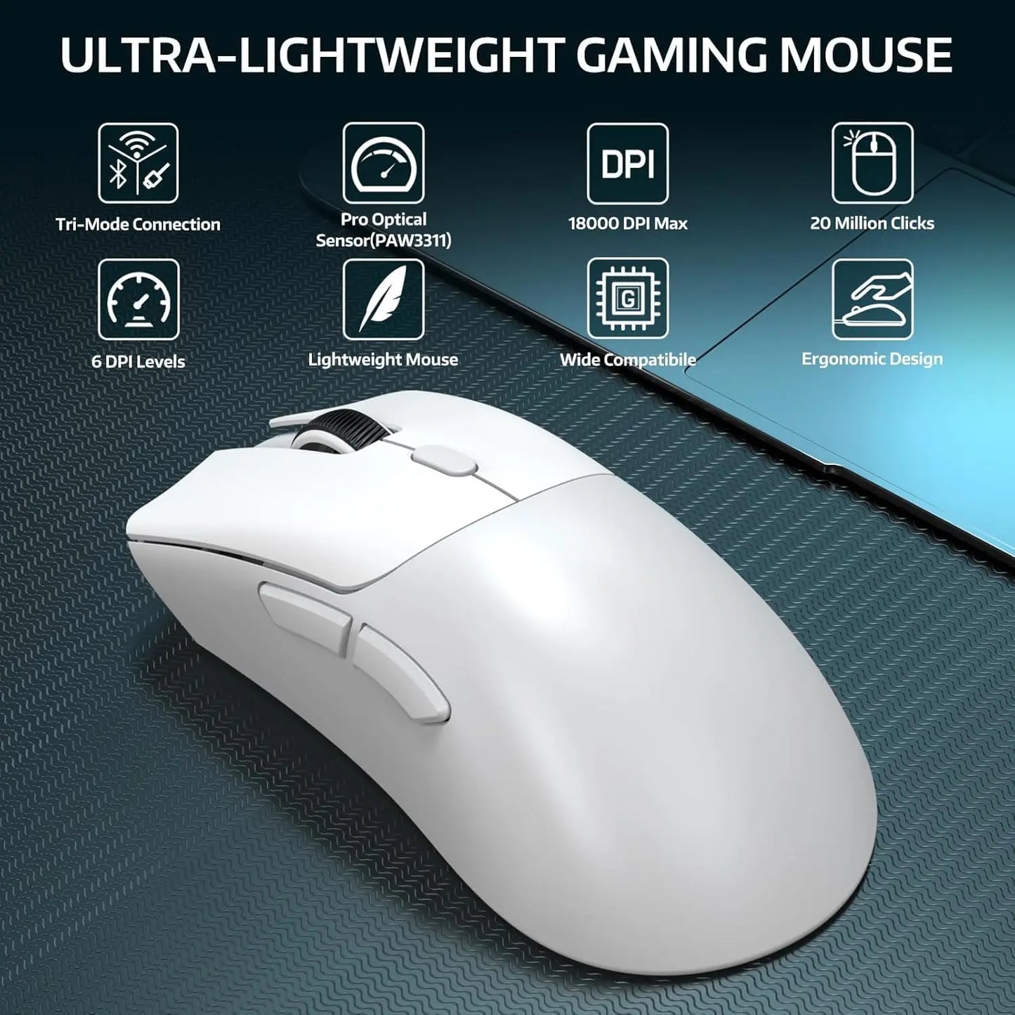Attack Shark R1 Wireless Gaming Mouse Tri Mode Connectivity