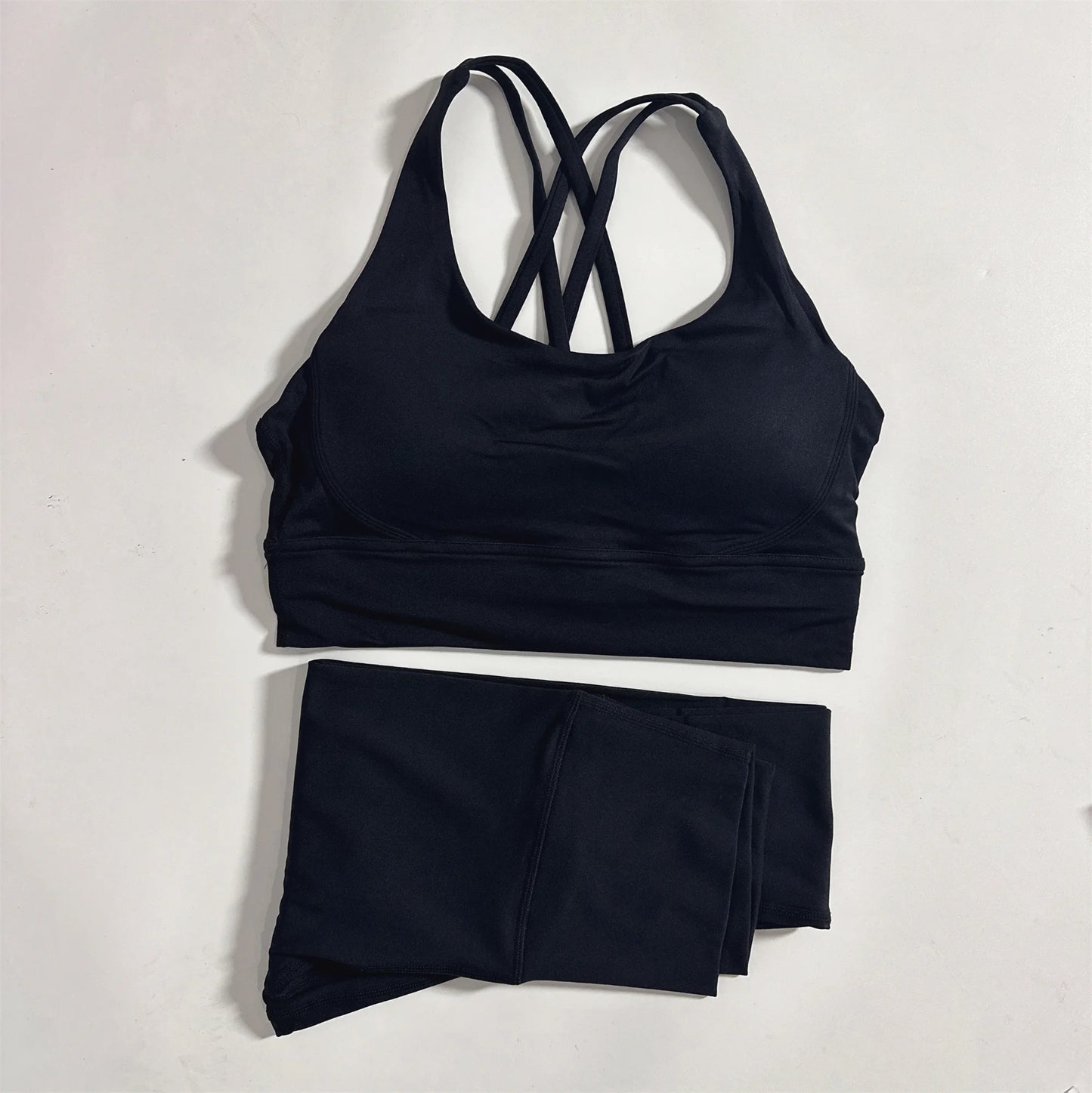 Monochrome Seamless Gym Set With Crossback Sports Bra And Leggings
