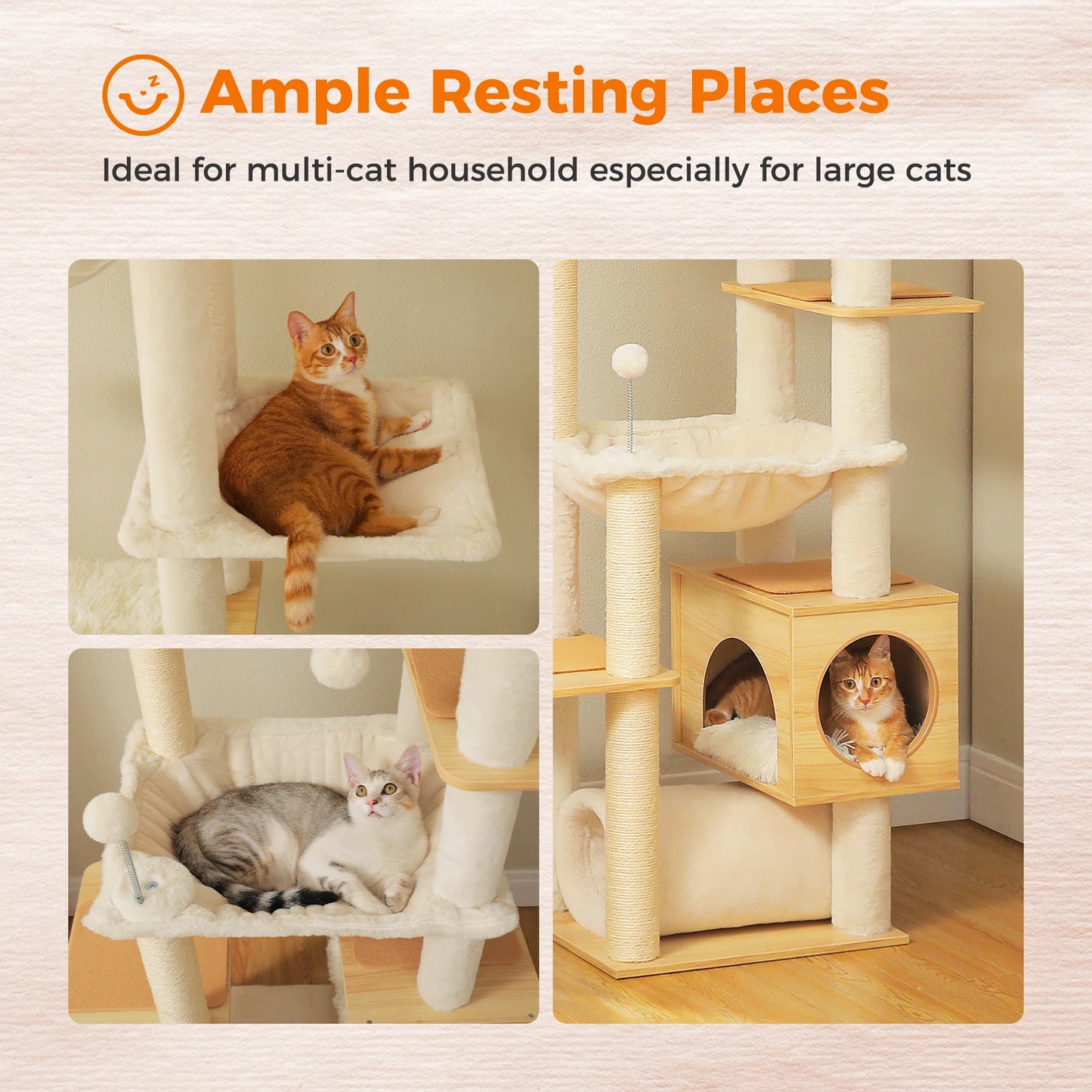 PAWZ Road Height Adjustable Cat Tree With Hammock Sisal Posts