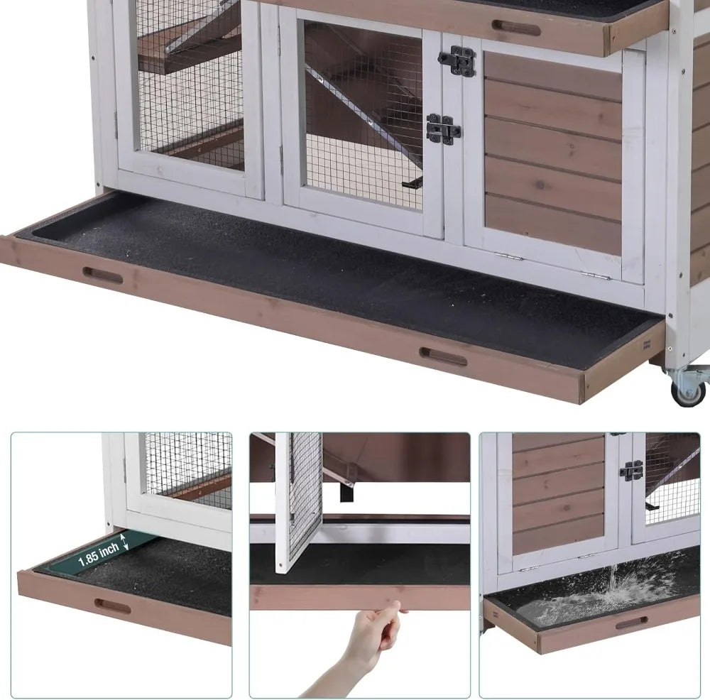Wooden Rabbit Hutch For Guinea Pigs With Sliding Plastic Trays