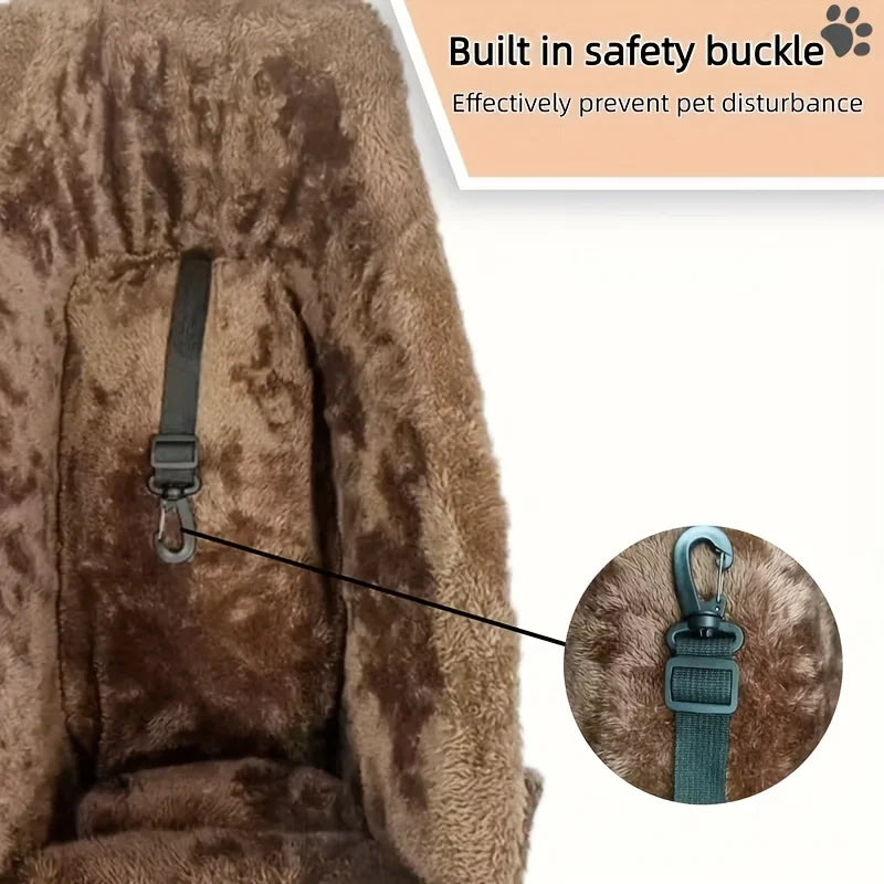 Portable Black Fabric Dog Car Seat With Paw Print Design And Headrest