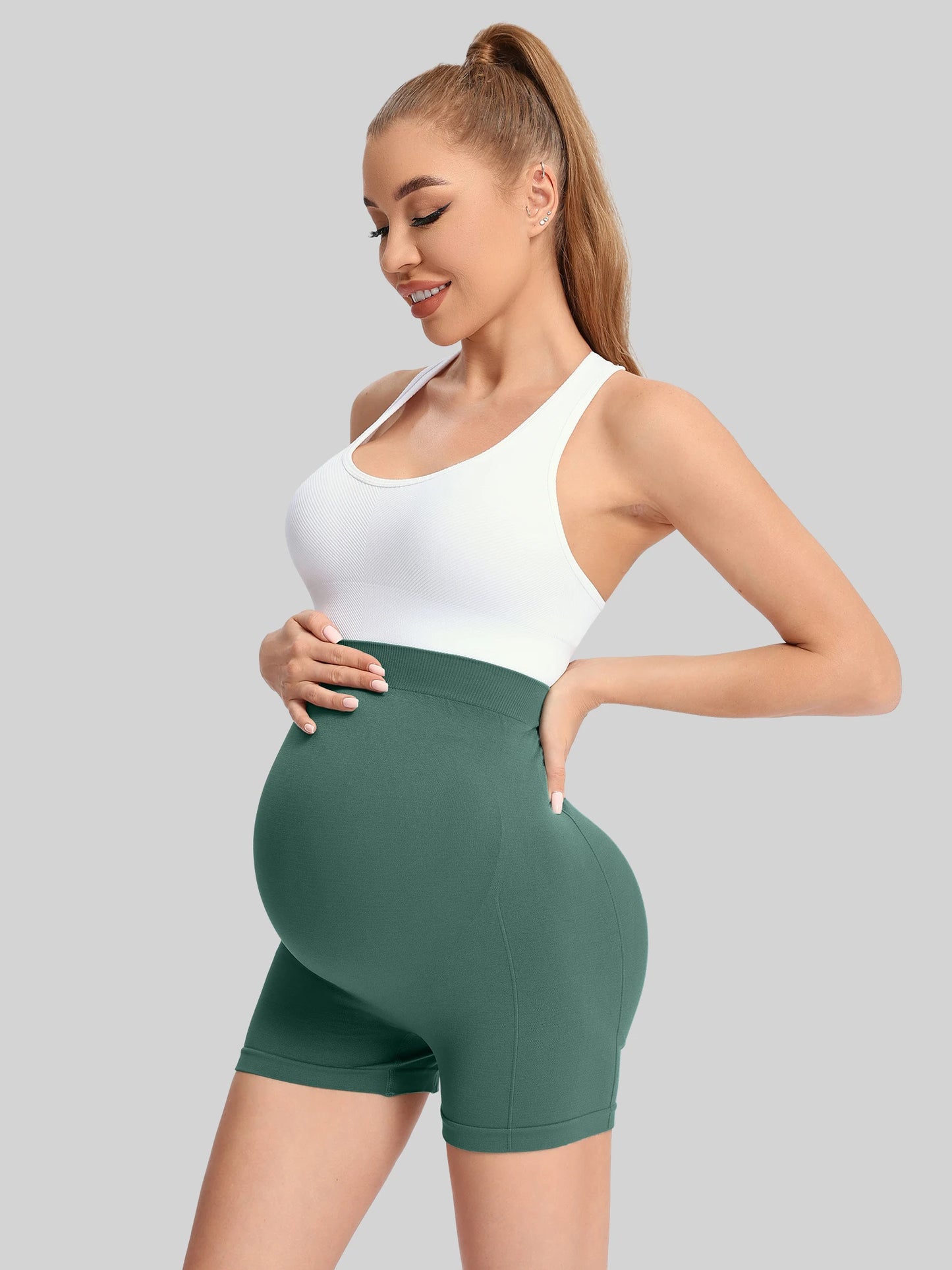 Maternity Yoga Shorts With High Waist Support And Pockets