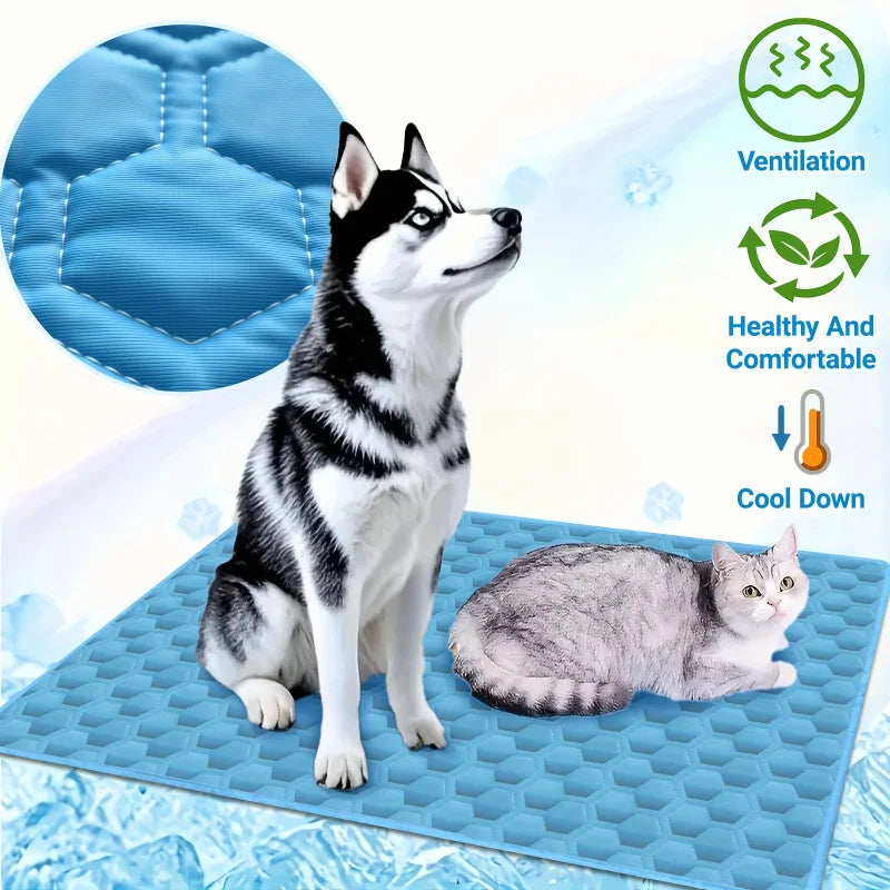 Dog Cooling Mat Portable Ice Silk Bed For Pets Indoors