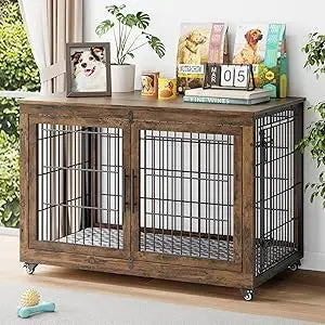 Engineered Wood Dog Crate Furniture With Cushion Set Of 2