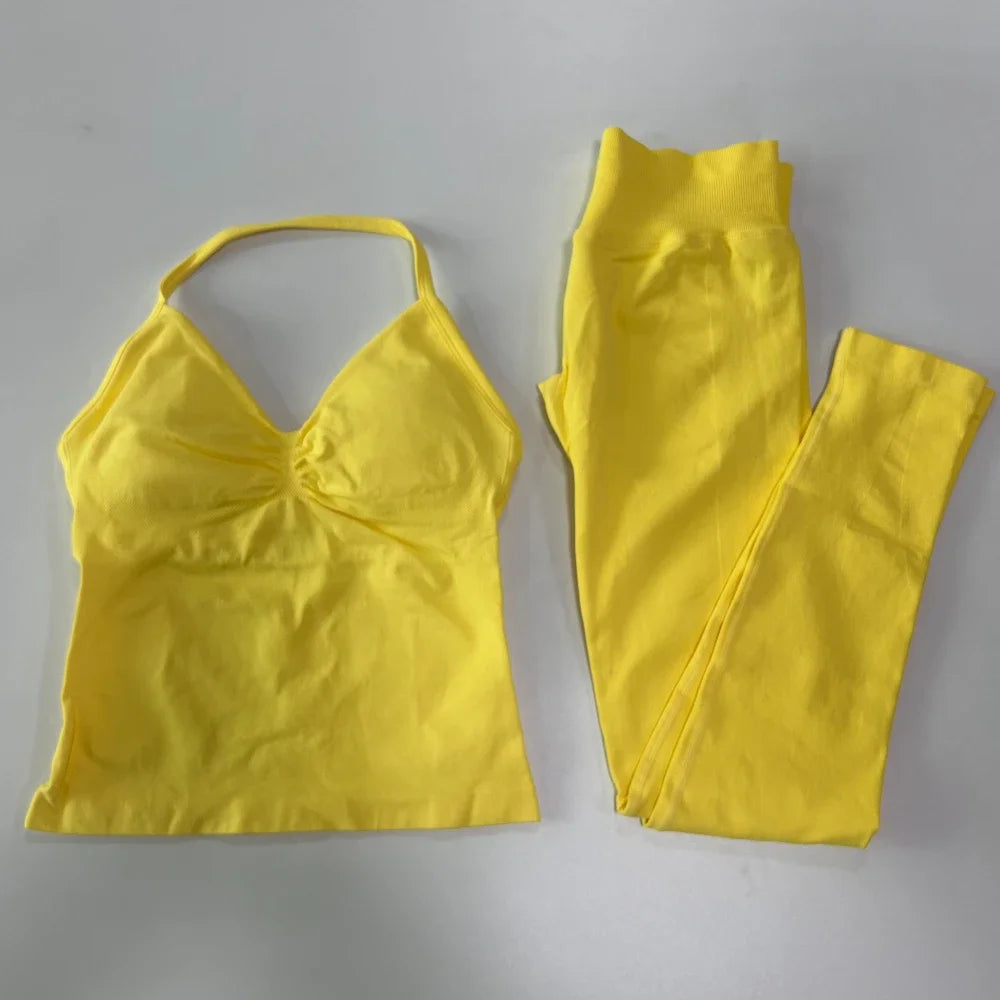 No Logo Seamless Gym Set For Women High Waist Leggings