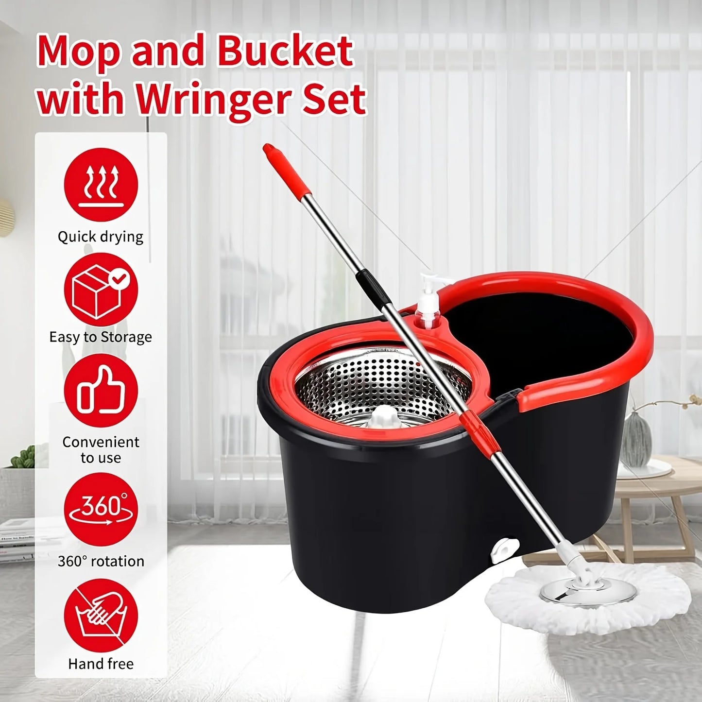 SHFY Heavy Duty Spin Mop and Bucket System 360 Rotation