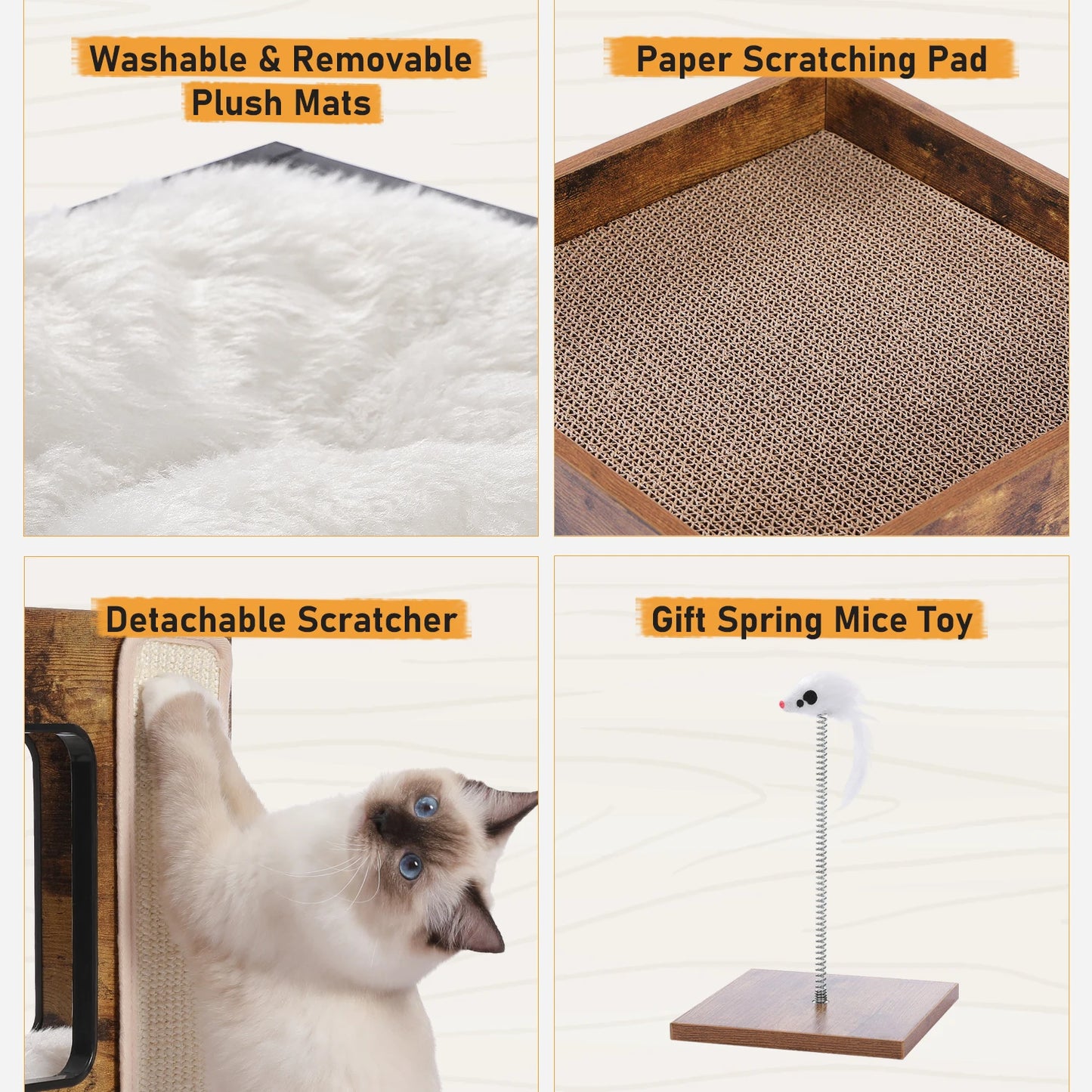 PAWZ Road Wood Cat Condo House With Scratching Pad Included