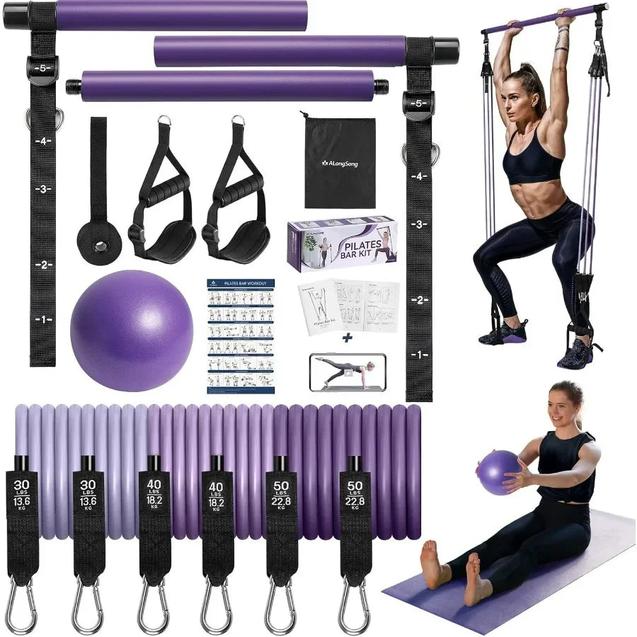 Upgraded Pilates Bar Kit With Natural Latex Resistance Bands