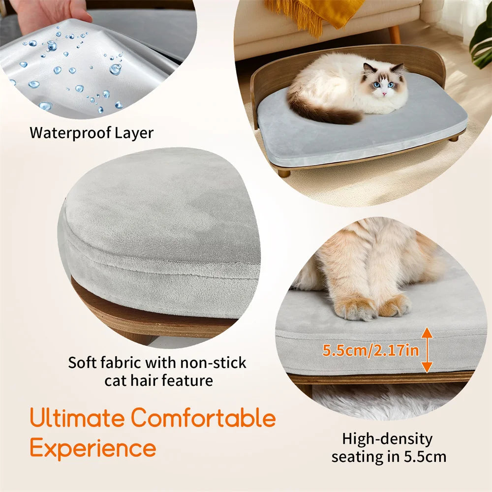 Unique Elevated Pet Sofa Wood Small Dog Couch Bed with Cushion for Puppy Kitty
