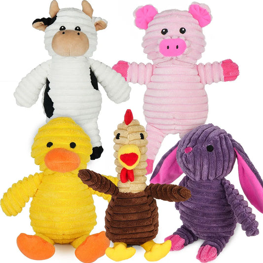 Five Pack Plush Dog Toys Squeaky Assorted Value Bundle