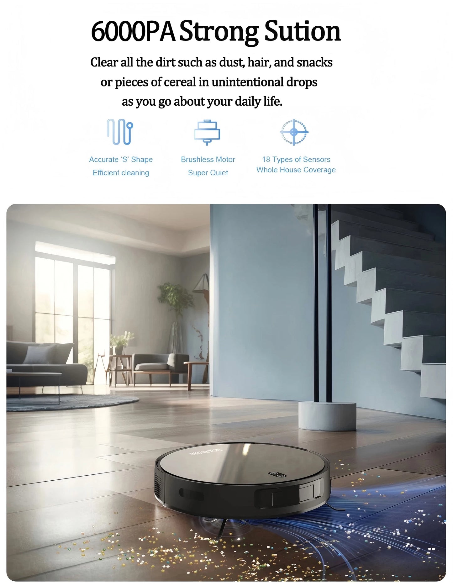 BOAIMORE App Controlled Robot Vacuum Cleaner With Mop 6000Pa