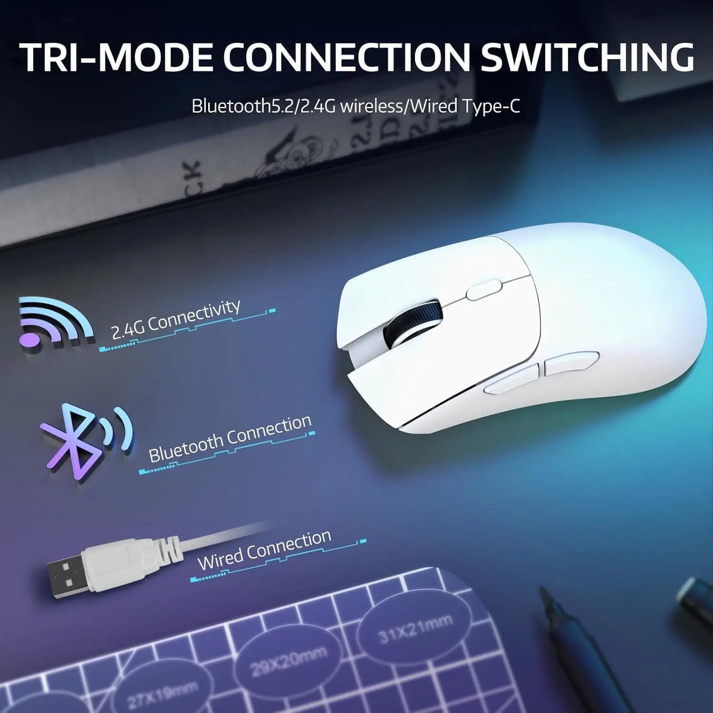 Attack Shark R1 Wireless Gaming Mouse Tri Mode Connectivity