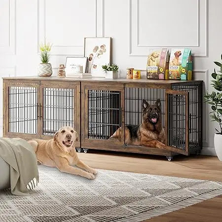 Engineered Wood Dog Crate Furniture With Cushion Set Of 2