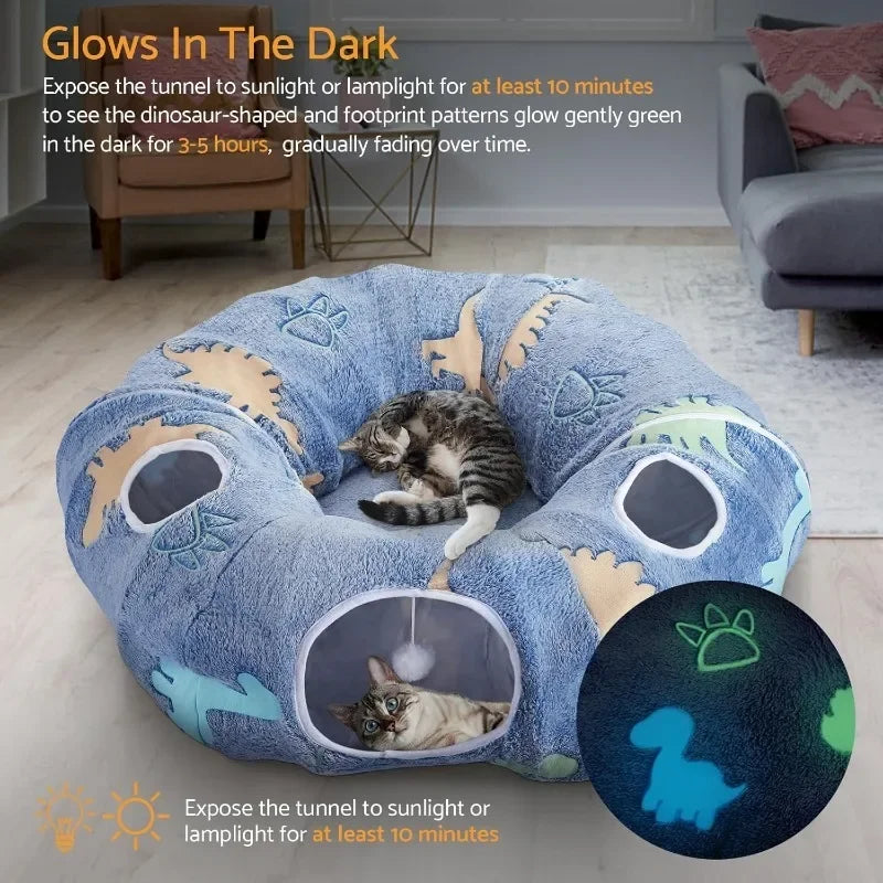 Foldable Cat Tunnel Interactive Play System With Four Entry Points