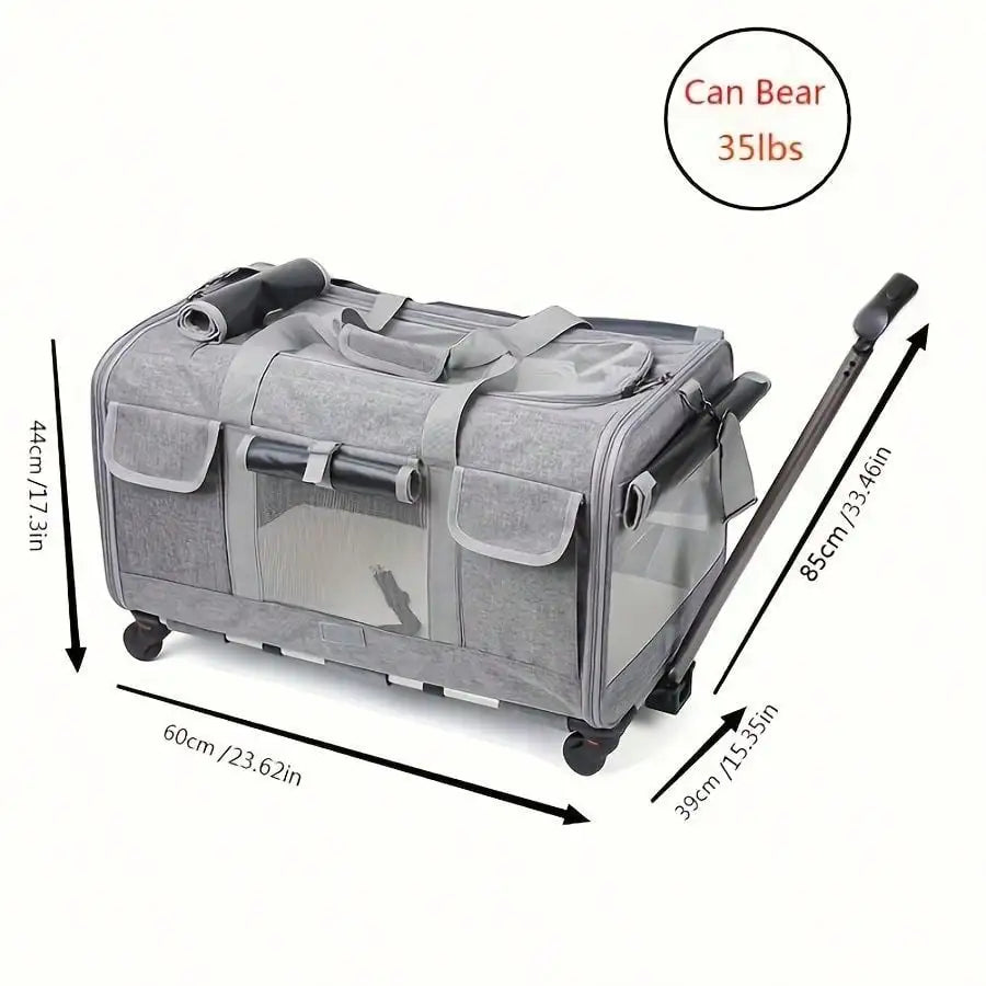 Airline Approved Rolling Pet Carrier With Detachable Wheels Telescopic Handle