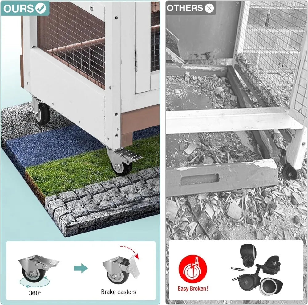 Wooden Rabbit Hutch For Guinea Pigs With Sliding Plastic Trays