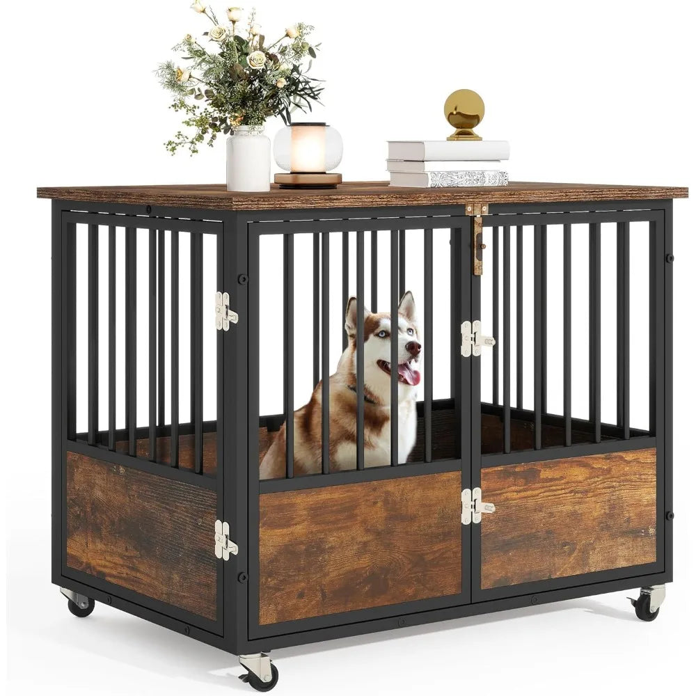DAFIFY Dog Crate Furniture With Wheels End Table Kennel